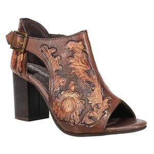 Roper Mika Floral Embossed Closed Back Block Heels Pumps Womens Brown Dress 10 M